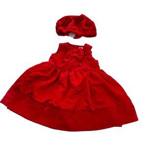 Baby Girls Red Carters 2-Piece Dress & Hat Set Size 6M Christmas Holiday Velvet